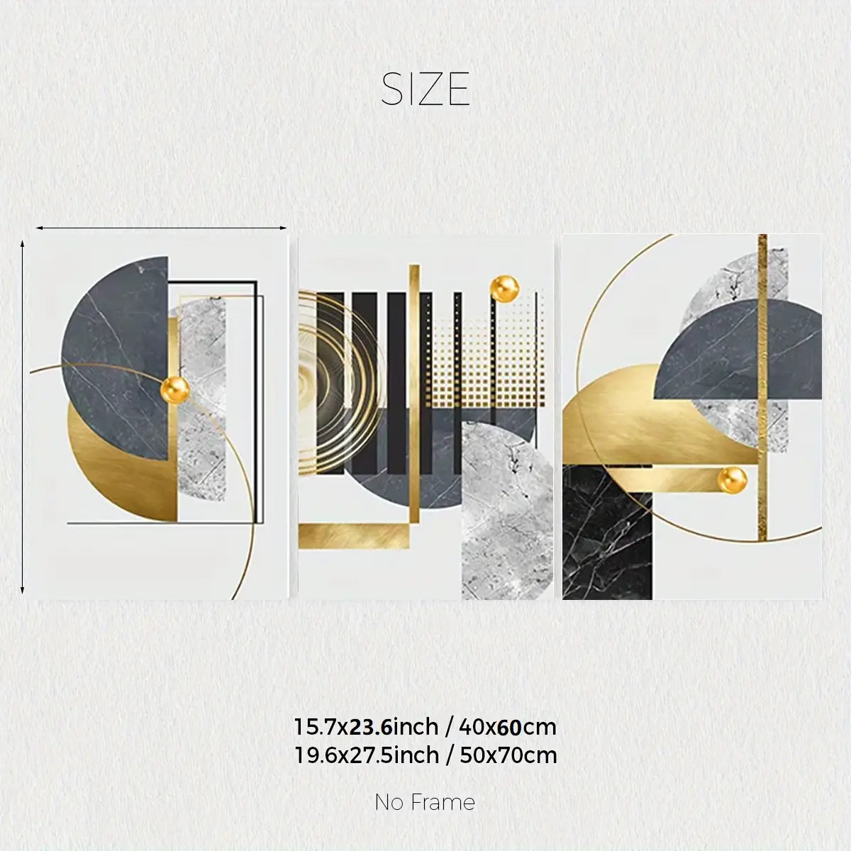 3-Piece Frameless Golden Abstract Geometric Canvas Art Set for Modern Home Decor