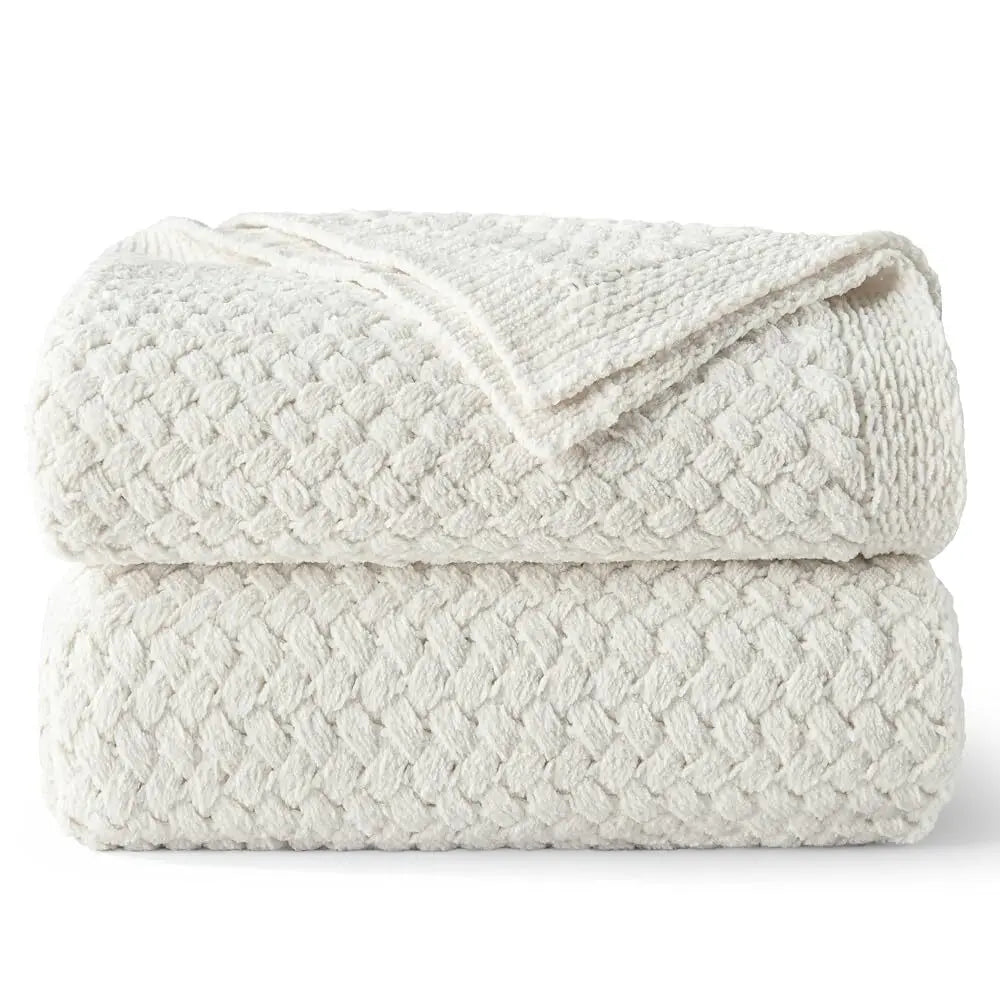 【Backtoschoolday】Whale Flotilla Chunky Chenille Knit Bed Blanket, Lightweight Breathable Summer Basket Woven Decorative Throw, Soft Fuzzy Cozy Blanket for Sofa Bedroom