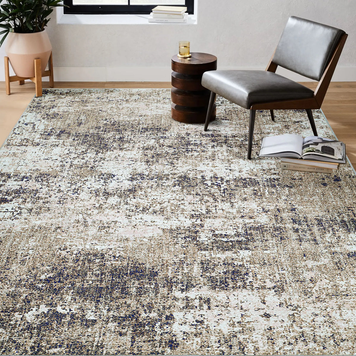 Purecozy Modern Abstract Taupe Rug Machine Washable Living Room Area Rug Brown Indoor Accent Runner Rug Low Pile Carpet Distressed Throw Rug Bedroom Office Dining Room Laundry Room Non Slip Kitchen Mat