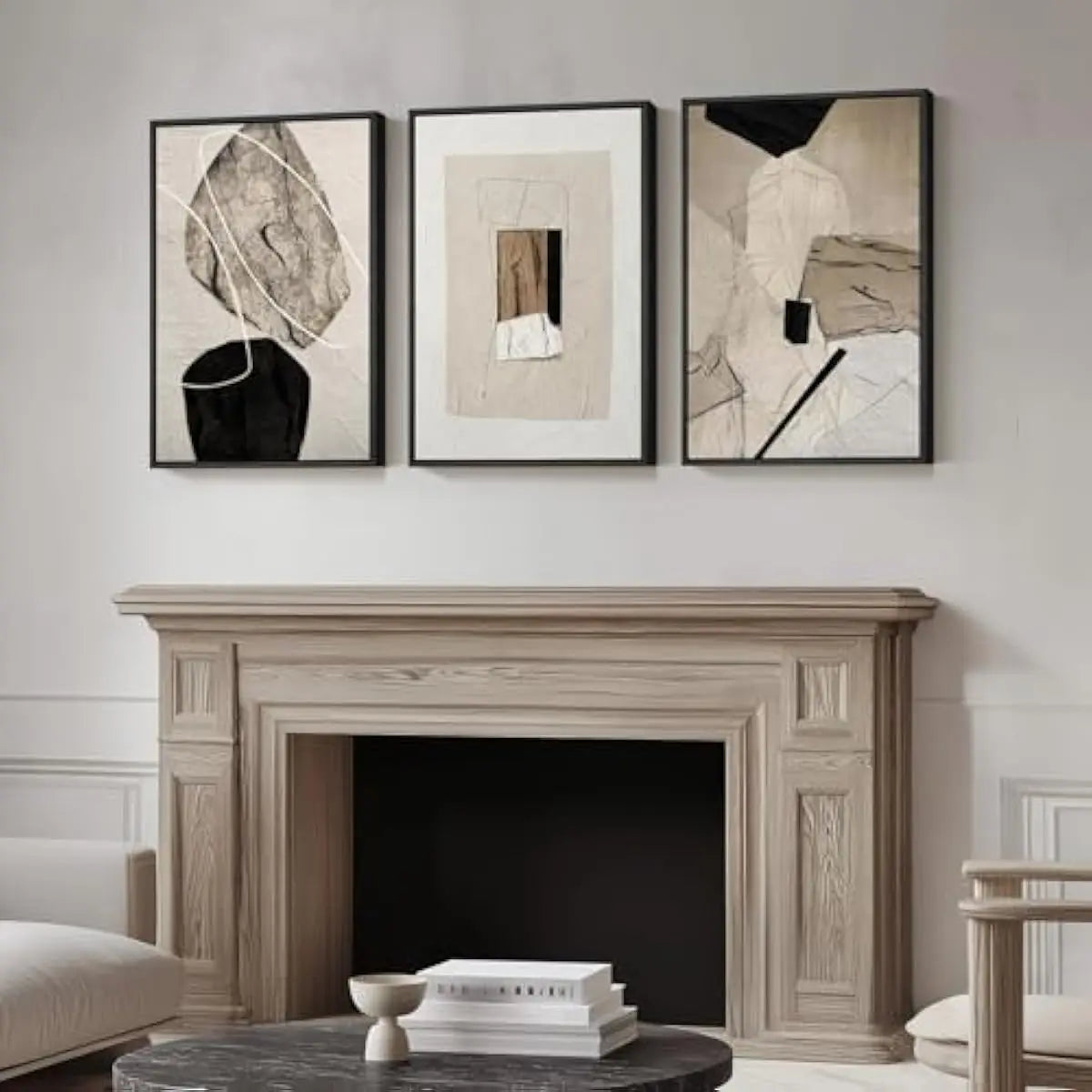 Set of 3 Framed Neutral Abstract Canvas Prints