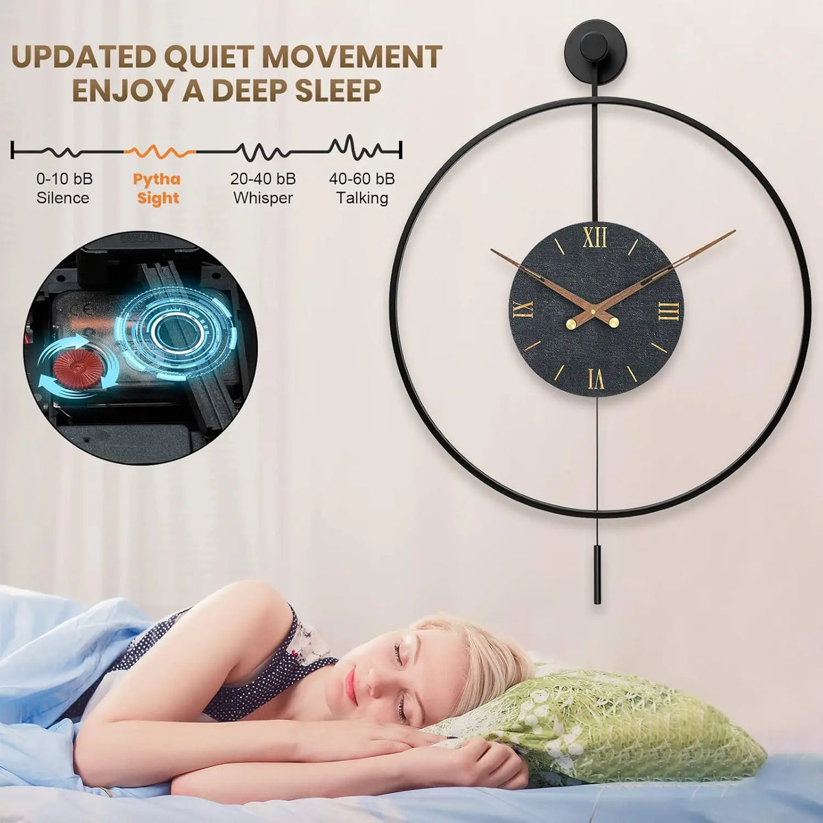 Large Pendulum Wall Clock 24" × 33" | Silent Non-Ticking Quartz Movement, Walnut Hands | Black or Black-Walnut