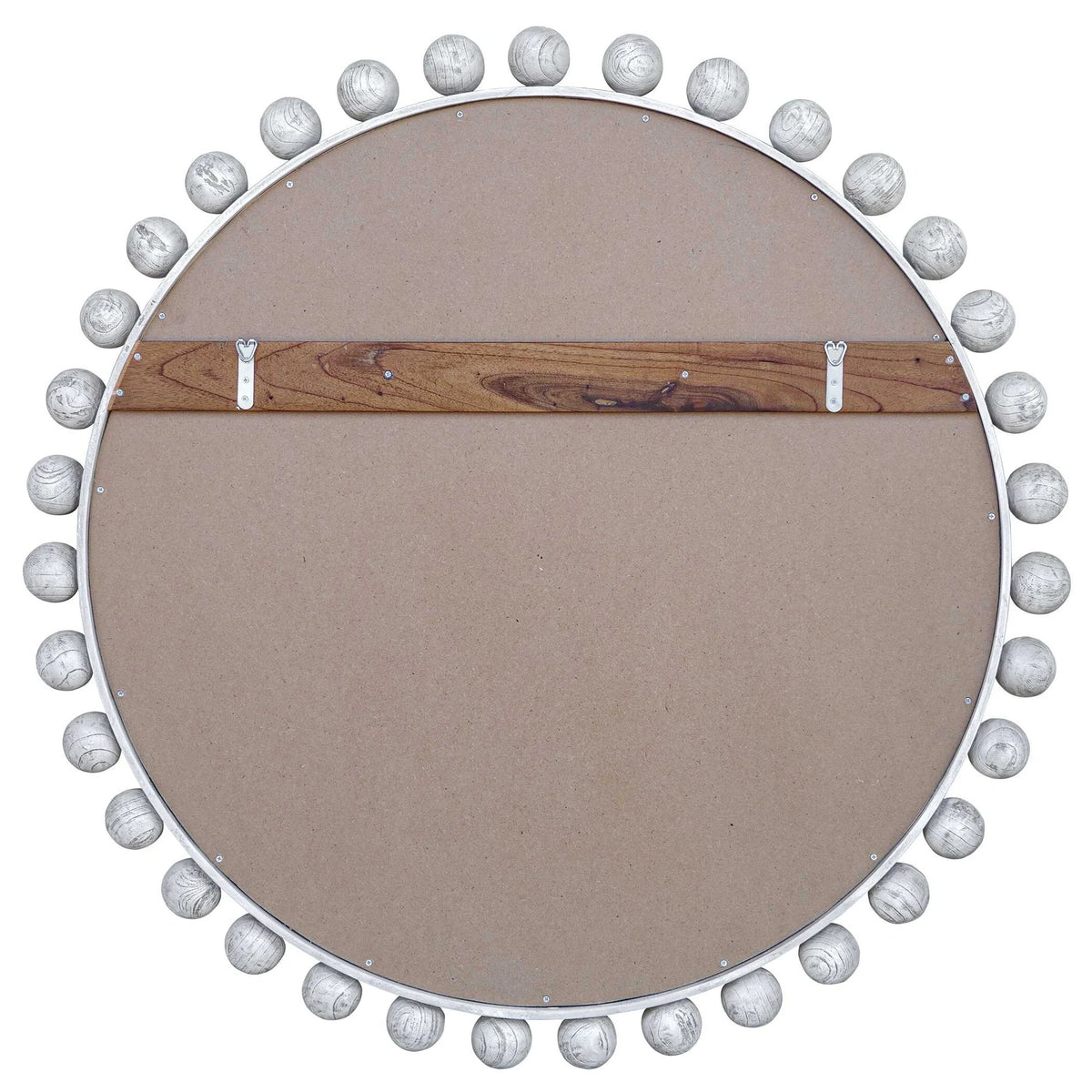 Wood Round Mirror, Aged Ivory