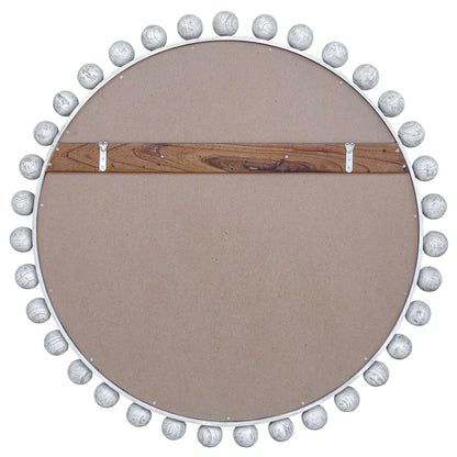 Wood Round Mirror, Aged Ivory