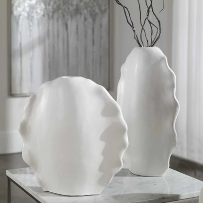Modern White Ceramic Vases, Set of 2