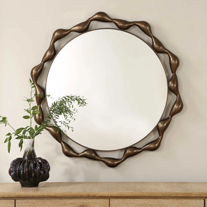 Sculptural Round Bronze Mirror