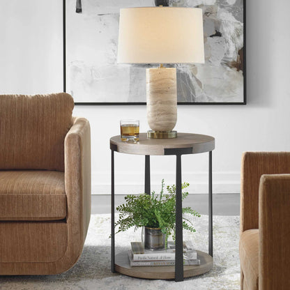 Round Coffee Oak Side Table