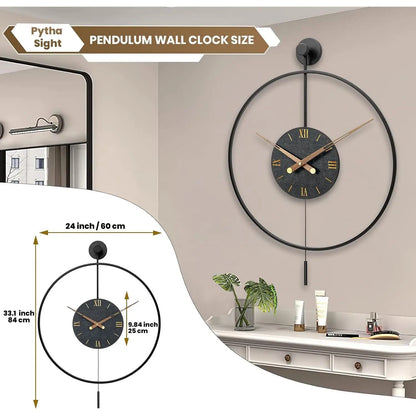 Large Pendulum Wall Clock 24" × 33" | Silent Non-Ticking Quartz Movement, Walnut Hands | Black or Black-Walnut