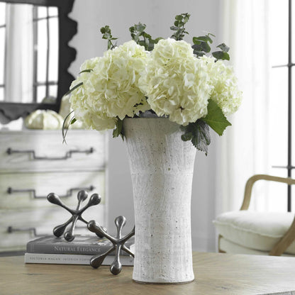 Etched White Ceramic Vase