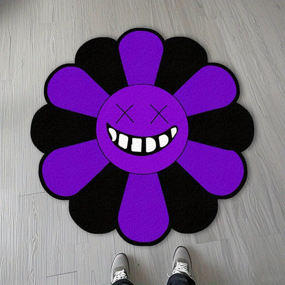 Charming Round Floral Smiling Face Rug - Gothic Decorative Velvet Mat for Living Room, Bedroom & More - Perfect Christmas Gift!