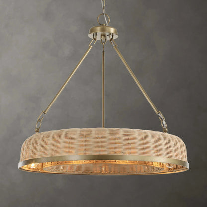 9 Light Round Wicker Pendant