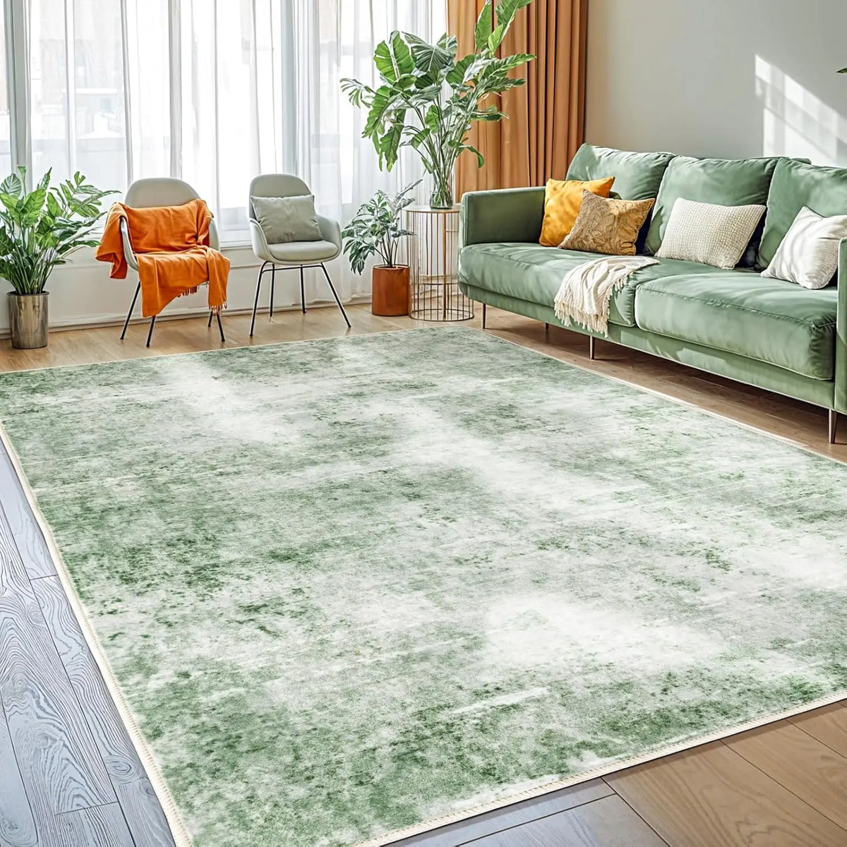 Shilucheng Ultra-Thin Washable Area Rug | 0.7mm Low Profile, Non-Slip Stain-Resistant | Vintage Boho Pattern