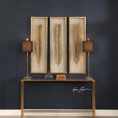 Gold Leaf Palm Shadow Box Art, Set of 3