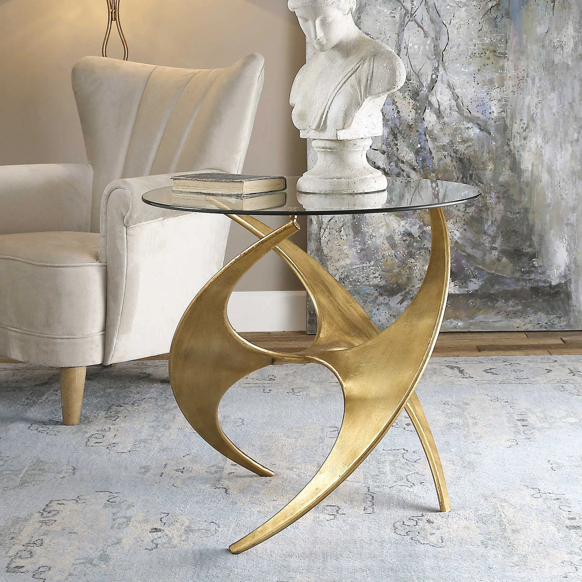 Sculpted Metal & Glass Side Table