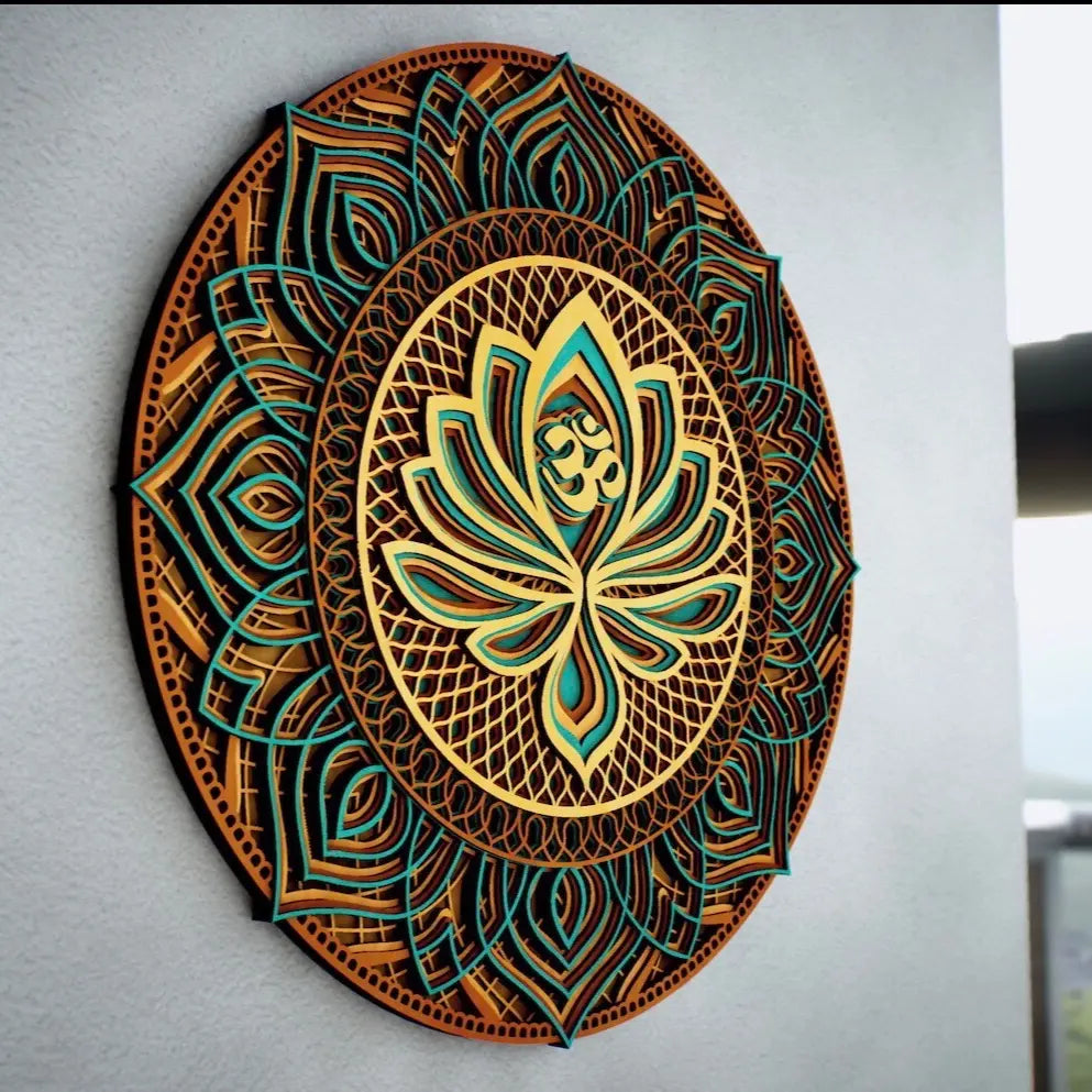 Large Lotus Flower Mandala Wood Wall Art - 22x22 inches, 9 Layers of Serenity