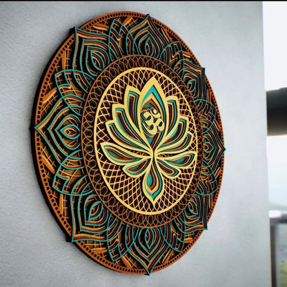 Large Lotus Flower Mandala Wood Wall Art - 22x22 inches, 9 Layers of Serenity