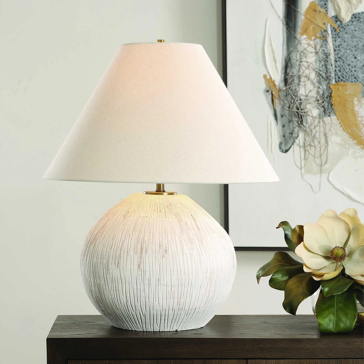 Aged White Table Lamp