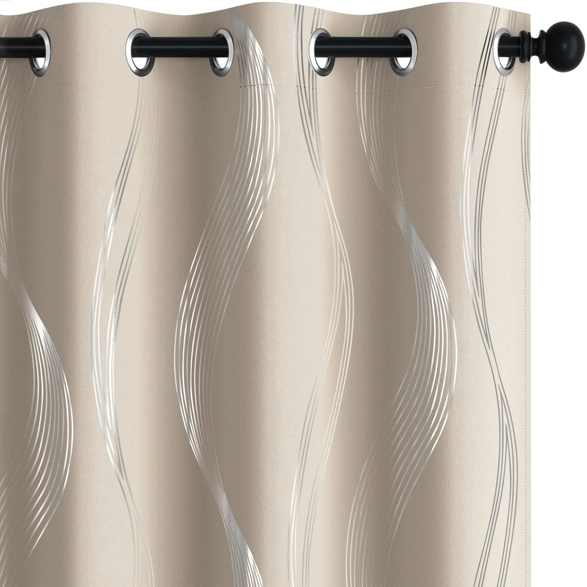 Silver Wave Print Blackout Curtains | Thermal Insulated, Grommet or Rod Pocket | Wide Size Range, Set of 2