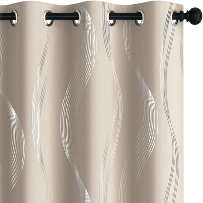 Silver Wave Print Blackout Curtains | Thermal Insulated, Grommet or Rod Pocket | Wide Size Range, Set of 2