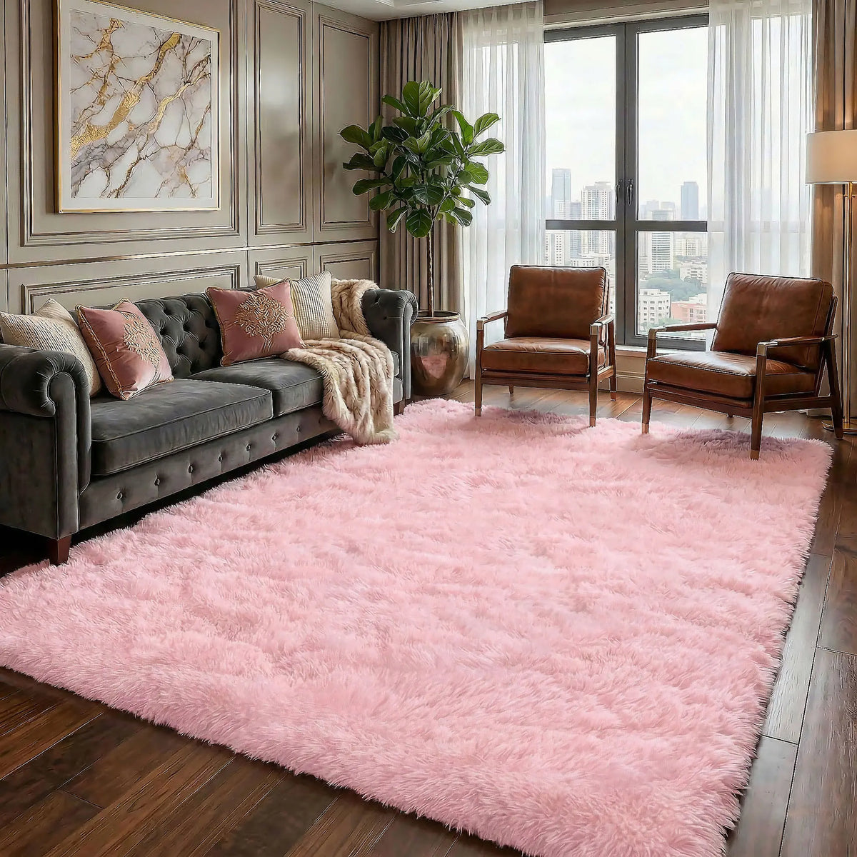 Black Soft Fluffy Shag Area Rug