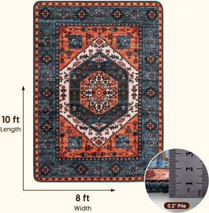 Shilucheng Boho Washable Area Rug | Low Pile, Non-Slip Rubber Backing | 8 Colourways, Sizes 2×3 to 9×12