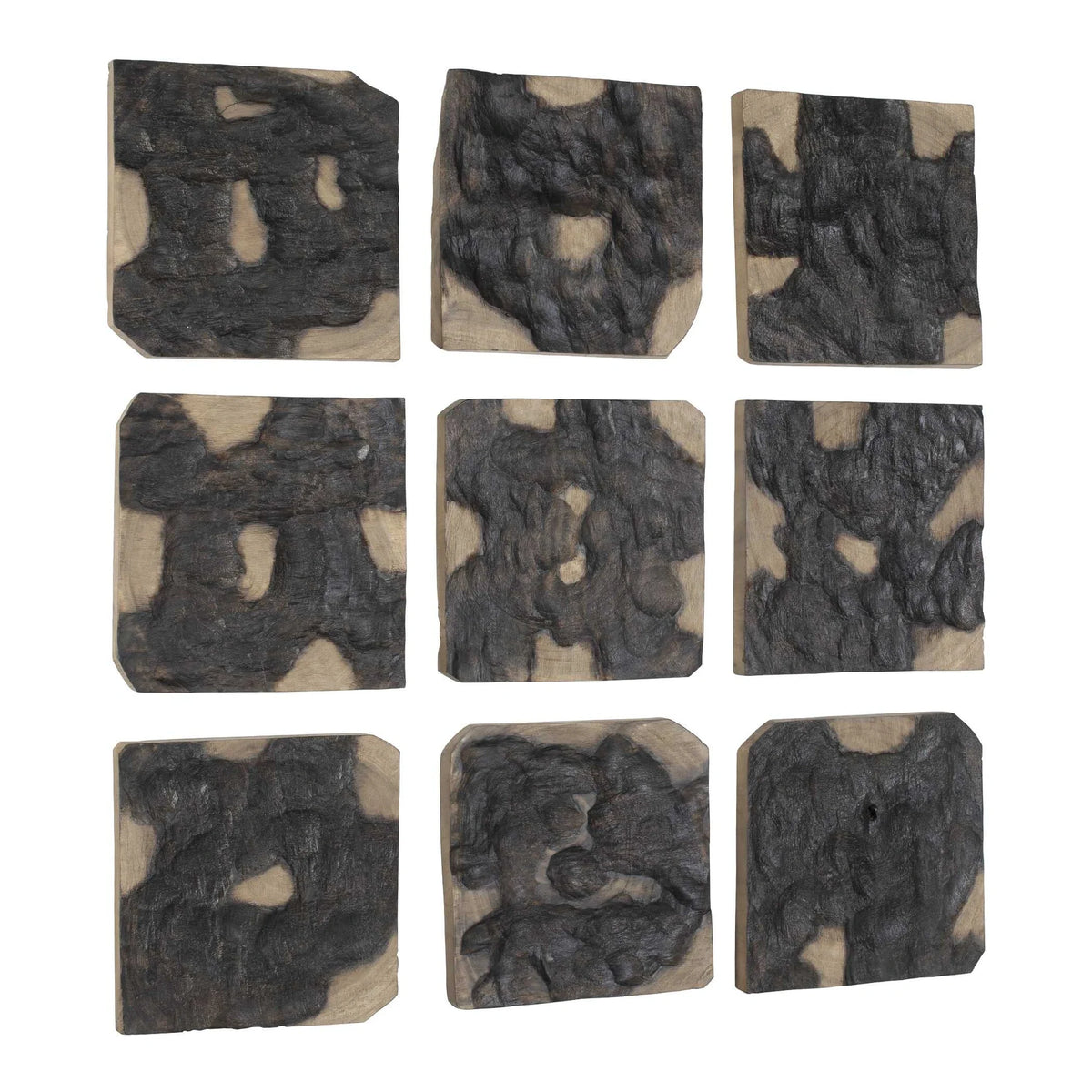 Hand Torched Wood Wall Decor, Set of 9
