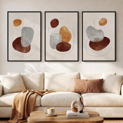 Elevate Your Space with a Set of 3 Framed Neutral Abstract Canvas Prints - Modern Minimalist Artwork for Any Room