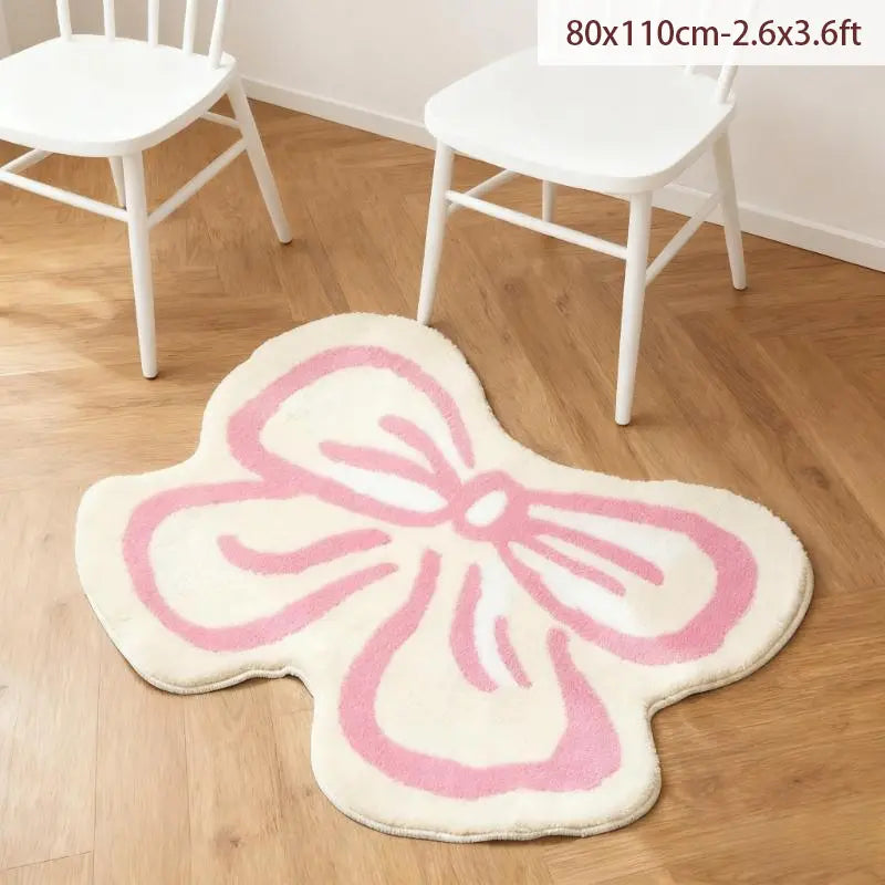 Bow-Shaped Plush Rug | Soft Irregular Accent Mat for Bedroom, Vanity & Nursery | Five Sizes
