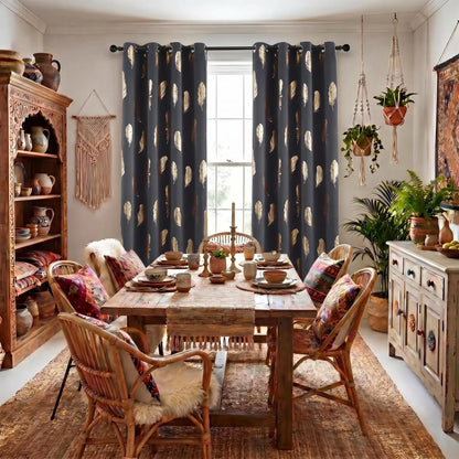 2 Panels of 52"x84" Foil Metallic Printed Grommet Blackout Curtains - Thermal Insulated Drapes for Privacy and Comfort