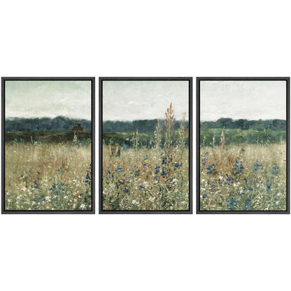Framed Canvas Prints: Rustic Wildflower Countryside Art for Living Room, Bedroom, and Office Decor