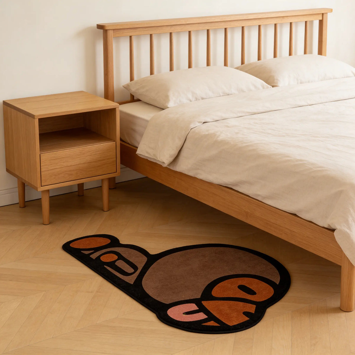 Playful Irregular Cartoon Monkey Print Carpet - Soft Velvet Easy Clean Area Rug for Living Room & Bedroom Decor