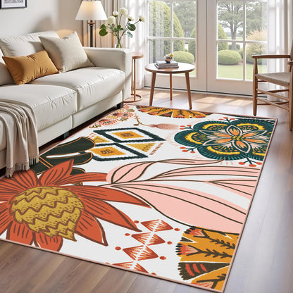 Tyrot Boho Floral Washable Area Rug - Non-Slip, Ultra Soft Mid-Century Modern Room Decor Botanical Carpet for Living Room, Bedroom | Plant-Themed Farmhouse Accent Rug Summerwins, Botanical Area Rugs