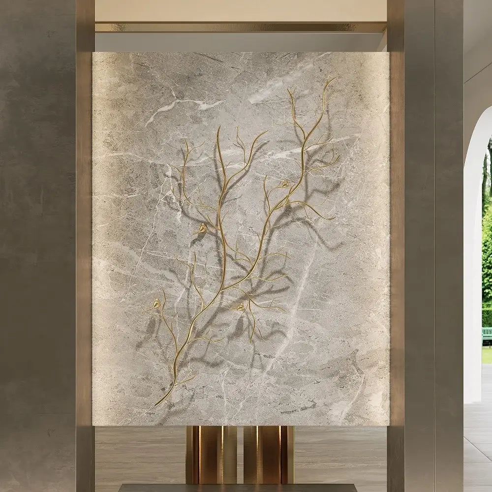Homary Gold-Tone Iron Branch & Birds Wall Art | 57" Wide Sculptural Metal Wall Décor | No Assembly, 3-Year Warranty
