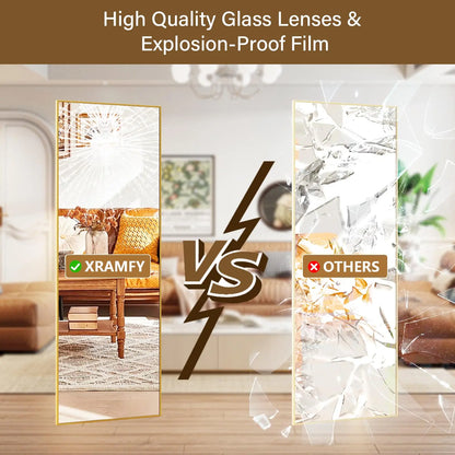 Beautypeak 48" × 14" Full Length Wall Mirror | Slim Aluminium Frame with Leather Cord | Arch & Rectangular in Gold or Black