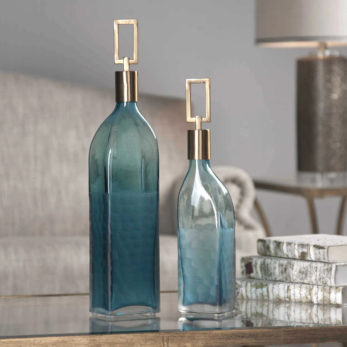Teal Glass Bottles Set/2