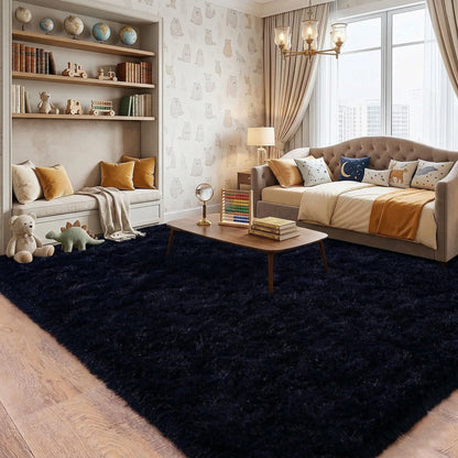 Black Soft Fluffy Shag Area Rug