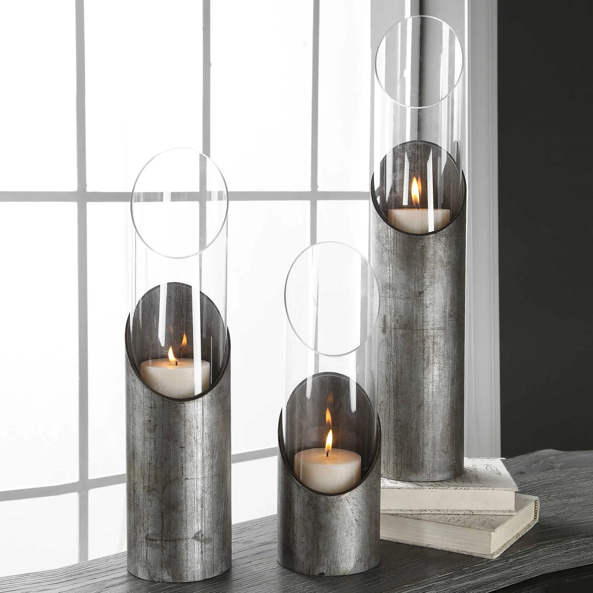 Iron & Glass Candleholders Set/3