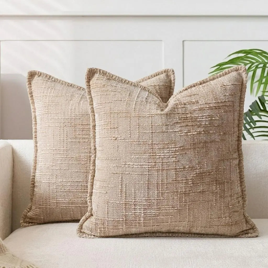 Elevate Your Home Decor with Our 18x18 Soft Chenille Cushion Covers - 2-Piece Set in Rustic Style, Perfect for Any Living Space!