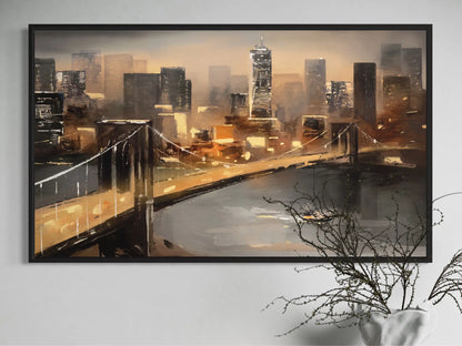 Brooklyn Bridge Canvas Wall Art | Stretched, Rolled or Floating Frame in Black, Oak & Walnut | Six Sizes to 54"