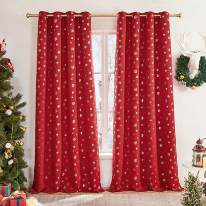 Deconovo's Red Snowflake Blackout Curtain Set – 2 Thermal Insulated Drapes for a Holiday Ambiance in Bedroom & Living Room