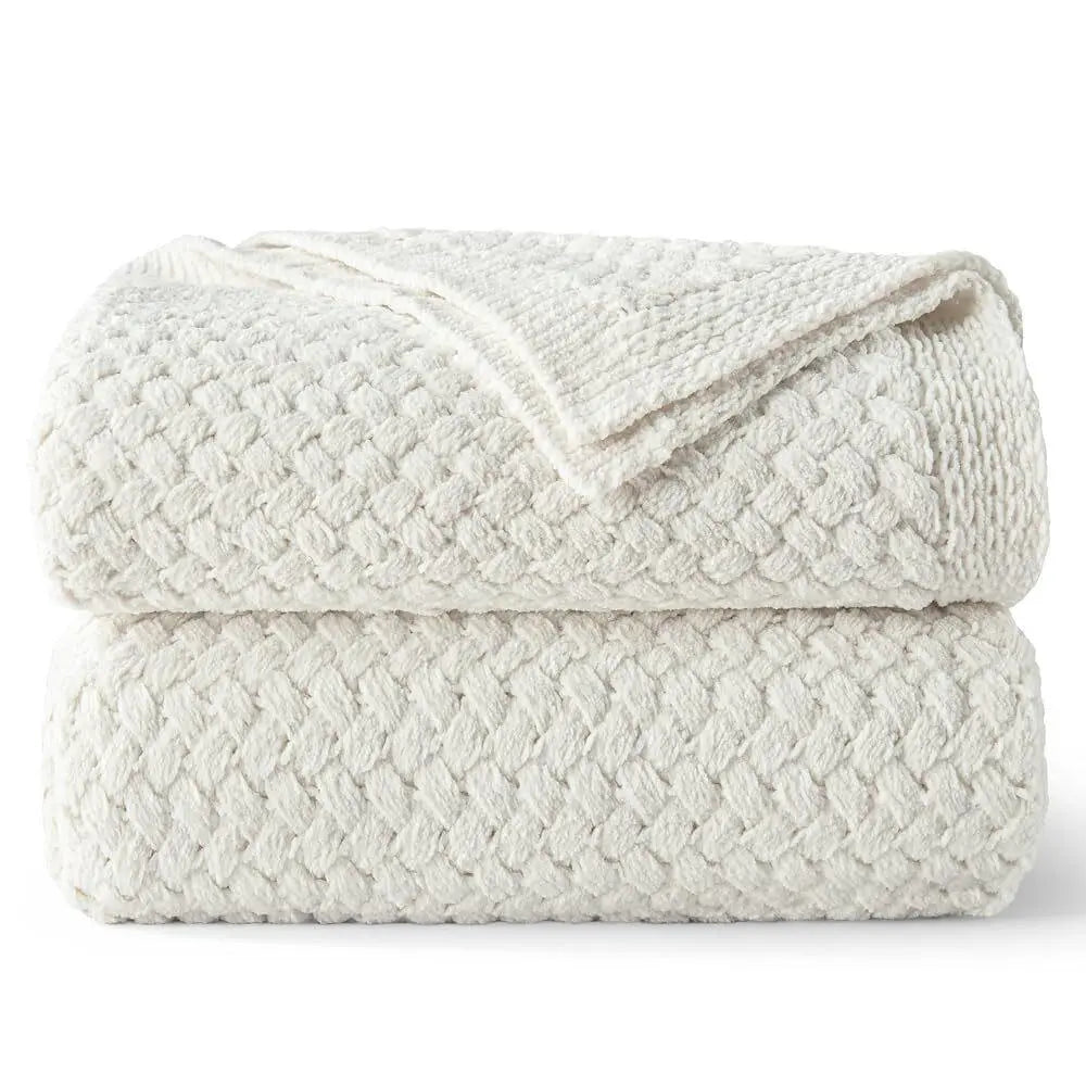 【Backtoschoolday】Whale Flotilla Chunky Chenille Knit Bed Blanket, Lightweight Breathable Summer Basket Woven Decorative Throw