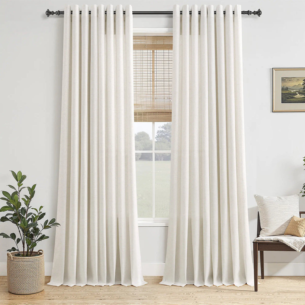 Jowels Semi-Sheer Linen Grommet Curtains - 2-Pack Drapes for Light Filtering Privacy in Any Room