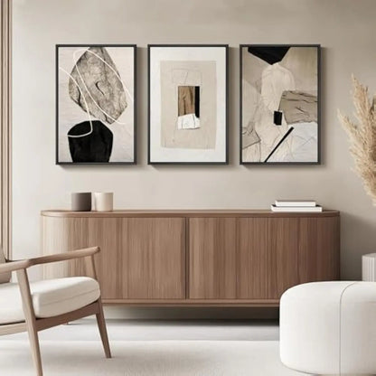 Set of 3 Framed Neutral Abstract Canvas Prints