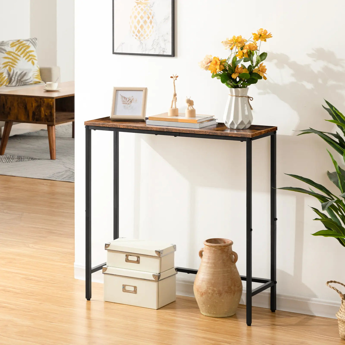 Hoobro 29.5" Rustic Brown and Black Console Table