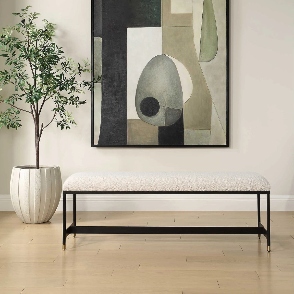 Upholstered Off-White Bench