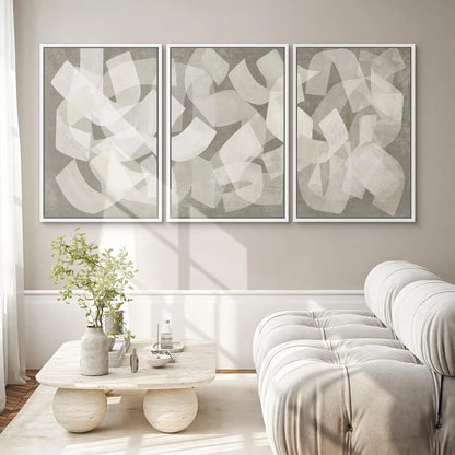 Framed Canvas Print Set - Abstract Geometric Art in Calming Neutral Tones - 16" x 24" x 3