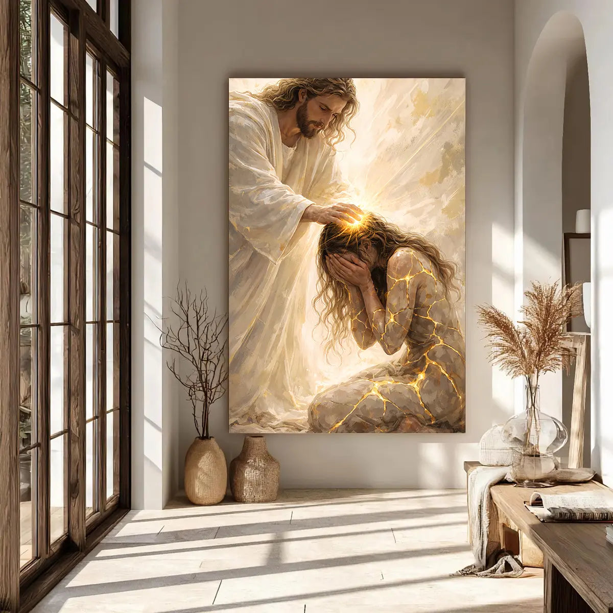 Healed by Him Christian Art Canvas - Jesus and Woman Wall Art for Your Home