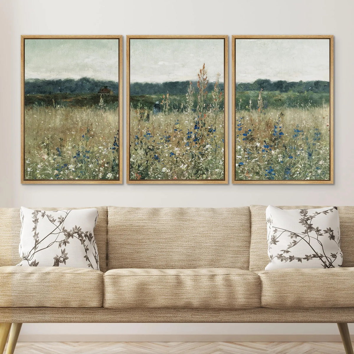 Framed Canvas Prints: Rustic Wildflower Countryside Art for Living Room, Bedroom, and Office Decor