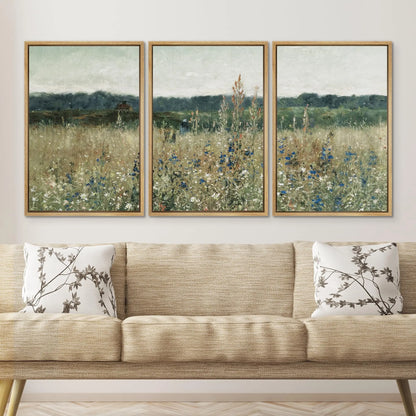 Framed Canvas Prints: Rustic Wildflower Countryside Art for Living Room, Bedroom, and Office Decor