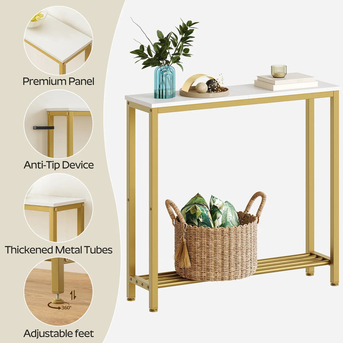 Yatiney Narrow Console Table - 2-Tier Industrial Design for Small Spaces, Perfect for Living Room or Entryway