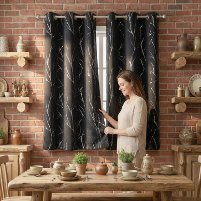 Curtain Club's 2-Piece 34x63 Inch Blackout Tree Branch Drapes - Thermal Grommet Window Treatments for Living Room and Bedroom